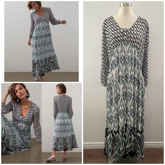 Chico's Ikat Clip Dot Maxi Dress Modest Resortwear Geo Colorful Size 3 =XL/16 - Picture 1 of 13